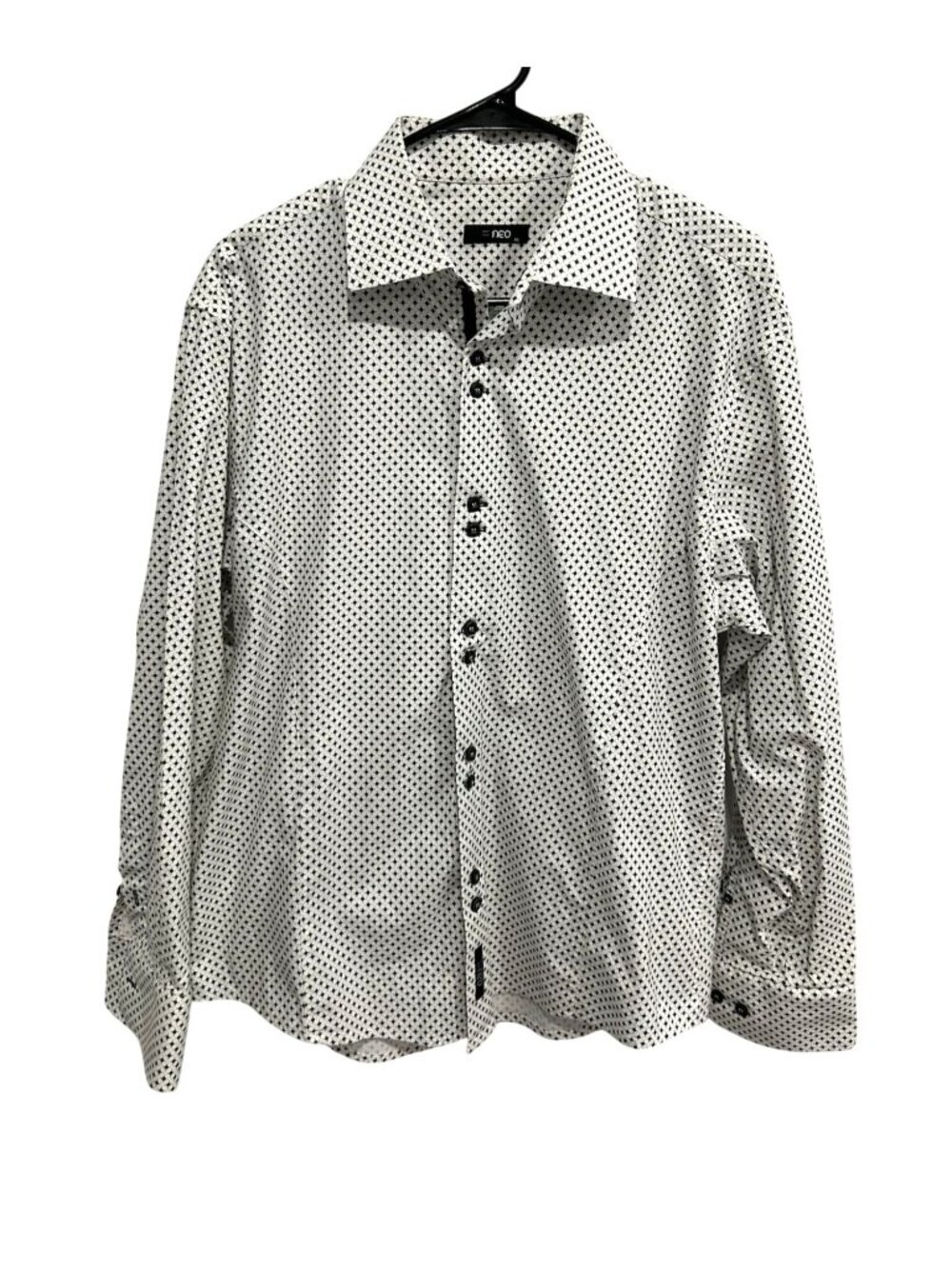 Neo XL Mens White Black Diamond Print Button-Up Shirt Minimalist Retro